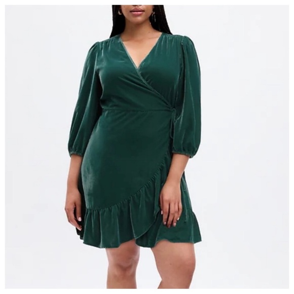 GAP Dresses & Skirts - Gap Velvet Ruffle Wrap Mini Dress sz: XL Tall Green Holiday Party Cocktail